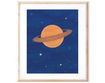 Planet Saturn - Outer Space Art - Printable Art from Original Hand Painted Designs - Instant Digital Download - DIY Wall Art Print