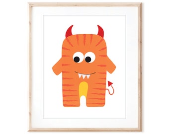 Devilish Tiger Monster - Printable Art from Original Hand Painted Designs - Instant Digital Download - DIY Wall Art Print