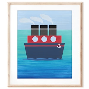 Steamship Ocean Liner - Cute Transportation Art - Afdrukbare kunst van originele handgeschilderde ontwerpen - Digitale Download - DIY Wall Art Print