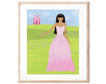 Pretty in Pink Golden Skin Princess - Printable Art from Original Hand Painted Designs - Instant Digital Download - DIY Wall Art Print