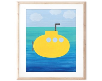 Yellow Submarine - Cute Transportation Art - Printable Art from Original Hand Painted Designs - Digital Download - DIY Wall Art Print