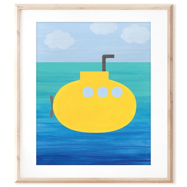 Yellow Submarine - Cute Transportation Art - Printable Art from Original Hand Painted Designs - Digital Download - DIY Wall Art Print