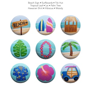 Hand Painted Knob - Children&#39;s Custom Hand Painted Tropical Ocean Hawaiian Surfer Beach Drawer Knobs Pulls or Nail Covers for Kids