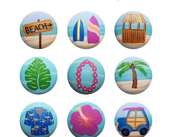 Hand geschilderde knop - Kinderen aangepaste hand geschilderd tropische oceaan Hawaiiaanse Surfer Beach lade knoppen trekt of nagel covers voor kinderen