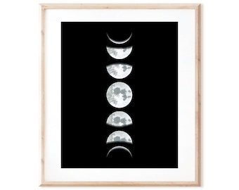 Phases of the Moon - Lunar Phase - Printable Art from Original Hand Painted Designs - Instant Digital Download - DIY Wall Art Print
