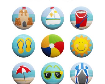 Hand Painted Knob - Children's Custom Hand Painted Sandy Beach Bum Seashore Ocean Drawer Knobs Pulls or Nail Covers for Kids