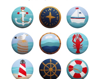 Puxador pintado à mão - Puxadores de gaveta estilo náutico New England Ocean Nantucket Cape Cod para crianças ou capas de pregos para crianças