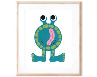 Toad Toes Monster - Printable Art from Original Hand Painted Designs - Instant Digital Download - DIY Wall Art Print