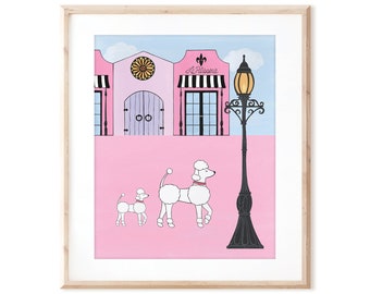 Poodle at the Pink Paris Patisserie - Printable Art from Original Hand Painted Designs - Instant Digital Download - DIY Wall Art Print