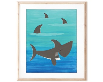 Happy Shark - Ocean Art - Printable Art from Original Hand Painted Designs - Instant Digital Download - DIY Wall Art Print