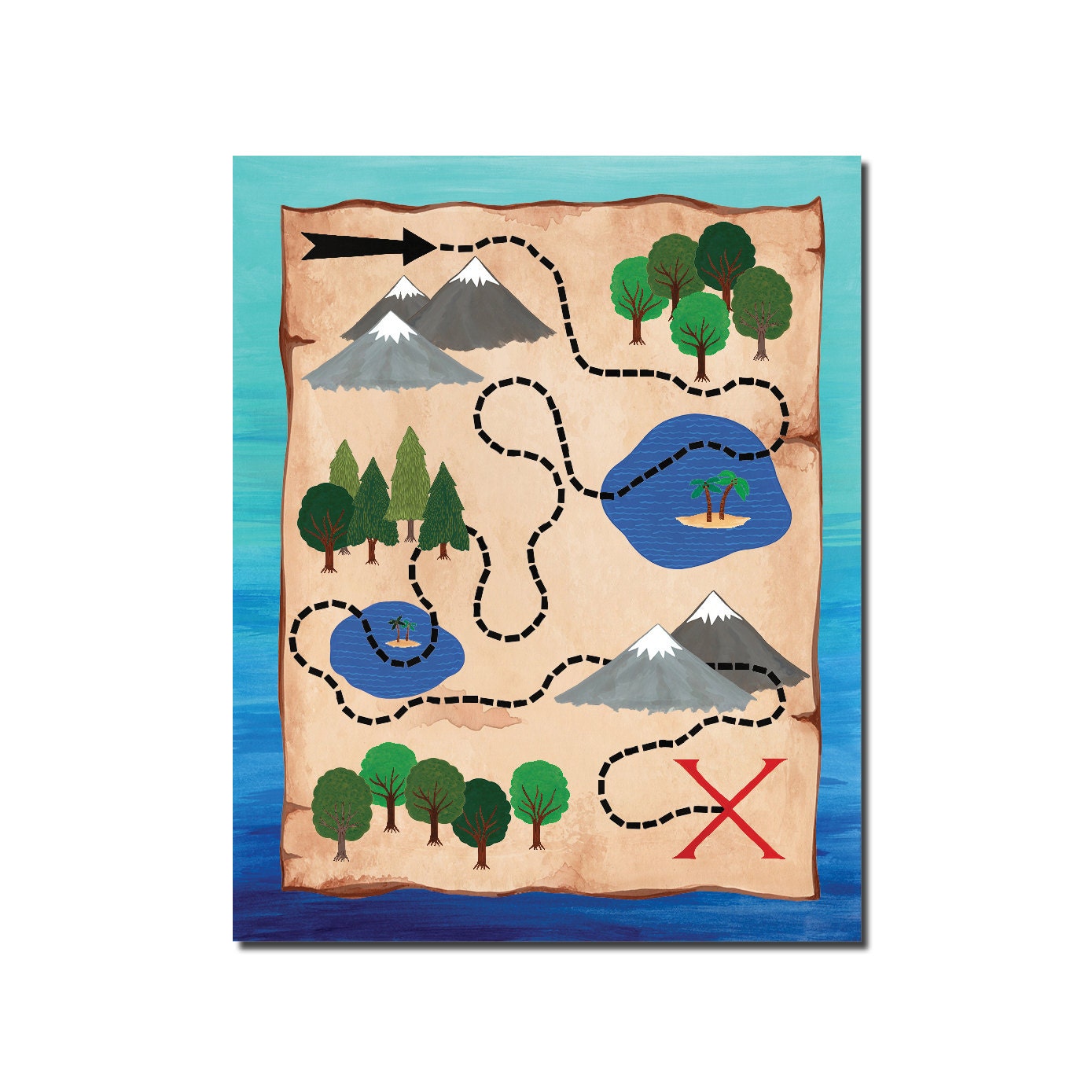 x marks the spot treasure map print children s art print etsy