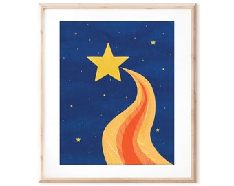 Shooting Star - Outer Space Art - Printable Art from Original Hand Painted Designs - Instant Digital Download - DIY Wall Art Print