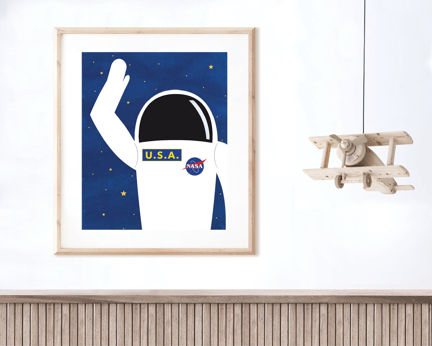Waving Astronaut - Outer Space Art - Printable Art From Original Hand ...
