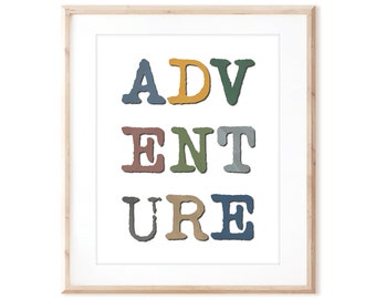 Adventure Typography Print - Outdoor Adventure - Printable Art from Original Hand Painted Designs - Digital Download - DIY Wall Art Print