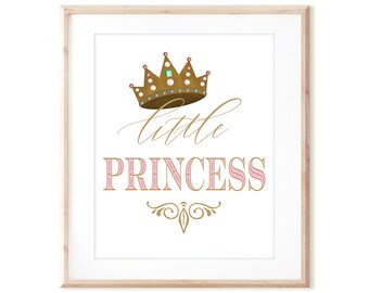 Little Princess - Gold Crown - Printable Art from Original Hand Painted Designs - Instant Digital Download - DIY Wall Art Print