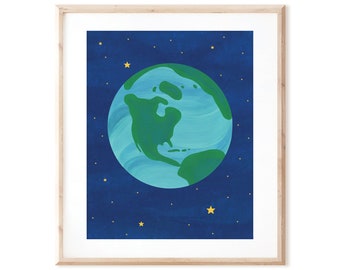 Planet Earth - Outer Space Art - Printable Art from Original Hand Painted Designs - Instant Digital Download - DIY Wall Art Print