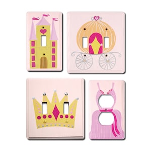 Double Switch Plate - Custom Hand Painted Children&#39;s Wooden Light Switch or Electrical Cover Plate Fairy Tale Princess Theme