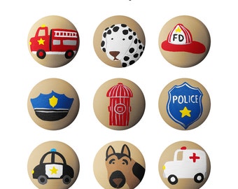 Manopola dipinta a mano - Manopola personalizzata per bambini dipinta a mano Pompiere Pompiere Camion Dei Pompieri Manopole Tira o Coperture per unghie per bambini