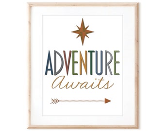 Adventure Awaits - Printable Art from Original Hand Painted Designs - Instant Digital Download - DIY Wall Art Print