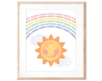 Always Choose Happiness - Pastel Rainbow Printable Art from Original Hand Painted Designs - Instant Digital Download - DIY Wall Art Print
