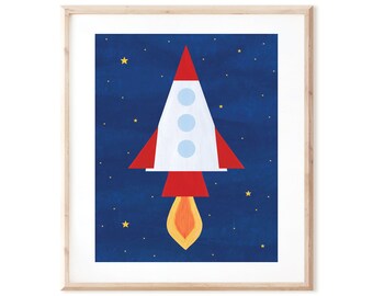 Rocket Taking Off - Outer Space Art - Printable Art from Original Hand Painted Designs - Instant Digital Download - DIY Wall Art Print