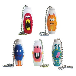 Children&#39;s Fan Pull or Lamp Finial - Custom Hand Painted Cute Little Monster Creature Critter Kid&#39;s Ceiling Fan Pull Silver or Gold Chain