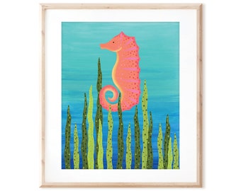 Seahorse in the Seaweed - Ocean Art - Printable Art from Original Hand Painted Designs - Instant Digital Download - DIY Wall Art Print