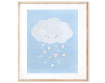 Happy Cloud Raining Hearts - You are my Sunshine - Printable Art from Original Hand Painted Designs - Digital Download - DIY Wall Art Print