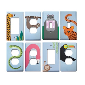 Switch Plate - Custom Hand Painted Children&#39;s Wooden Light Switch or Electrical Cover Plate Jungle Safari Animal Zoo Critter Theme
