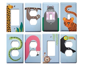 Switch Plate - Custom Hand Painted Children's Wooden Light Switch or Electrical Cover Plate Jungle Safari Animal Zoo Critter Theme