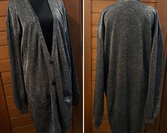 Vintage Christian Dior Long Knit Cardigan in Metallic Grey Silver Dior Pret-a-Porter Cardi Coat Outer