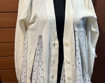 Sacai Polkadot Flutter Cardigan in White like Comme Des Garcons Red Valentino Dries Van Noten Yohji Yamamoto
