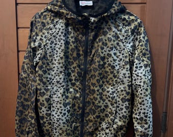 Red Valentino Heart Leopard Bomber Shell Hoodie Jacket Beige Brown Black Patterned Outer