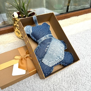 Upcycled Denim Bear with Stay You  Message | Gift for Best Friend