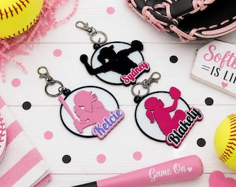 Personalized 3D Printed Softball Bag Tag | Custom Name Player Keychain (3 Inch)