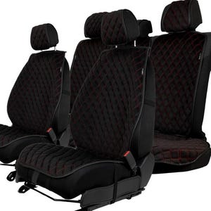 Black & RED stitch Alcantara Car Seat Covers, Large diamond, Custom Seat Covers, Car Interior Kit, Three colors