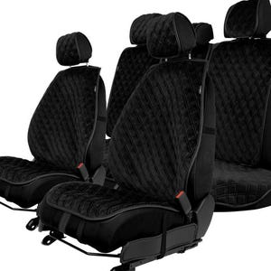 Black Alcantara Car Seat Covers with black stitch, Large diamond, Custom Seat Covers, Car Interior Kit, Three colors