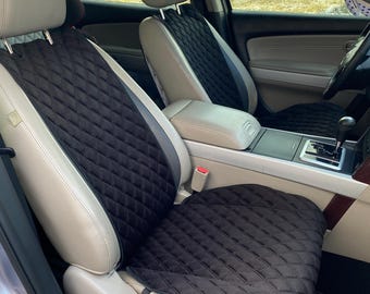 Housses de siège auto larges et luxueuses en alcantara noir – grandes surpiqûres en losange, sur commande, 10 couleurs, design spécifique au véhicule