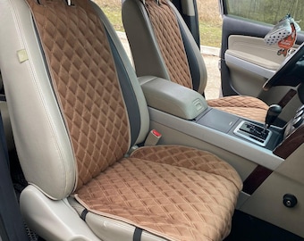 Light Brown Alcantara Wide Car Seat Covers – Large Diamond Pattern, Made to Order, Luxury Premium, 10 Colors Available