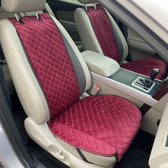 15 Colors Premium Wide Maroon Alcantara Car Seat Covers - Rhombus Stitch