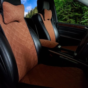 Universal Brown Narrow Alcantara Seat Covers – Custom Car Interior Kit, Heat Resistant & Nonslip Seat Cover, 8 colours