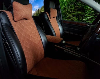 Universal Brown Narrow Alcantara Seat Covers – Custom Car Interior Kit, Heat Resistant & Nonslip Seat Cover, 8 colours
