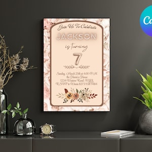 Editable Floral Birthday Invitation Template, Flower Birthday Invitation, Girls Birthday Invitation Card, Wildflower Birthday Template