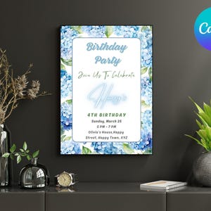 Editable Floral Birthday Invitation Template, Wildflower Birthday Invitation, Birthday Party Invitation, Floral Girl's Birthday Party Invite