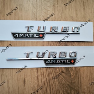2 piezas para Mercedes Benz TURBO 4MATIC+ cromado curvo con letras para guardabarros.