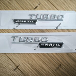 2 peças para Mercedes Benz Curvo Cromado TURBO 4MATIC Letras Fender Emblema Emblema