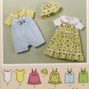 Simplicity Sewing Pattern 2905, Babies&#39; Jumper, Romper in Two Lengths, Hat and Knit Bodysuit, Uncut/FF, Babies&#39; Size XXS XS S M L