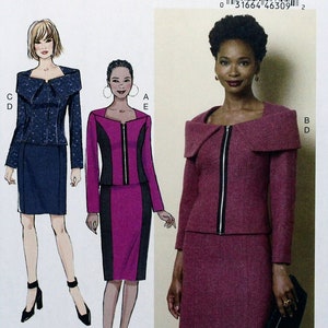 May include: A sewing pattern for a women's suit with a zipper closure. The pattern is for sizes 6-8-10-12-14 and is from Butterick pattern number B6256.