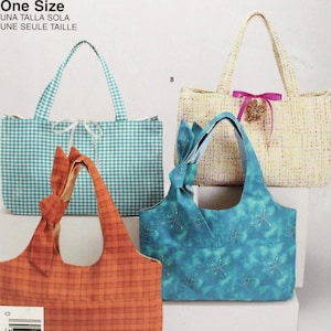 May include: Simplicity sewing pattern 4625 featuring tote bags in various styles. The pattern includes bags in orange, blue, and white fabrics. The text on the pattern reads "It's So Easy" and "One Size".