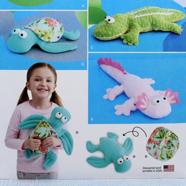 Simplicity Sewing Pattern 9806, Plush Reptiles, Frog Lizard Alligator Turtle and Axolotle Sewing Pattern, Uncut/FF, Simplicity S9806